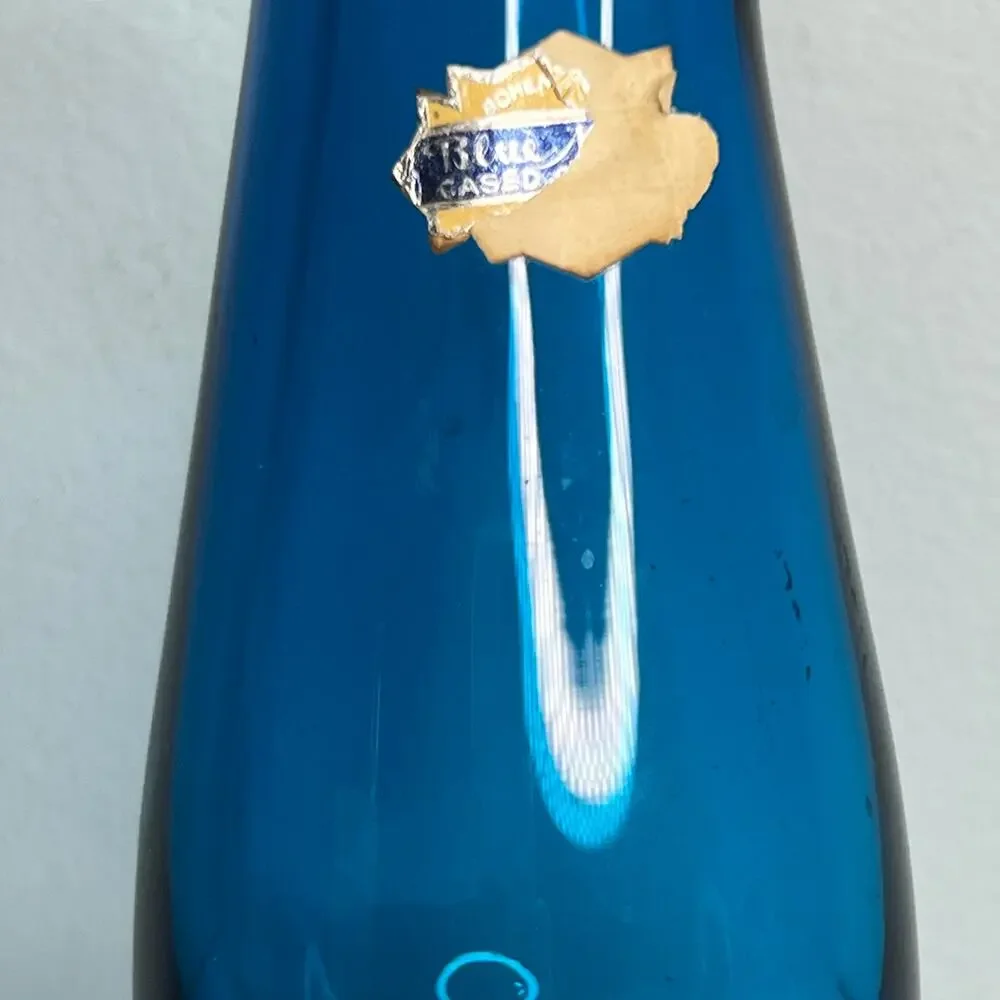 Vintage Capri Blue Case Glass Vase Czech Bohemian Sommerso Hand Blown Art